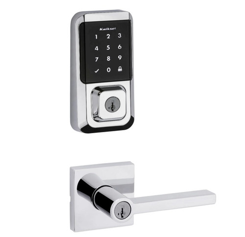 Kwikset 939WIFITSCR-740HFLSQT-26 Halo Wi-Fi Enabled Smart Lock Deadbolt with Touchscreen and Halifax Keyed Entry Lever with Square Rose Bright Chrome Finish