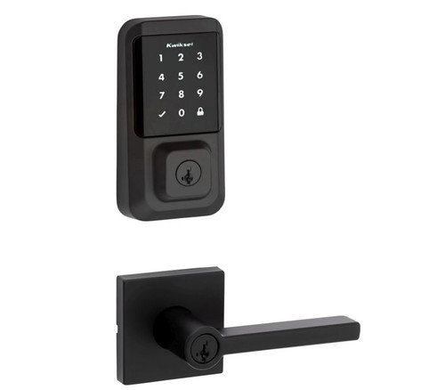 Kwikset 939WIFITSCR-740HFLSQT-514 Halo Wi-Fi Enabled Smart Lock Deadbolt with Touchscreen and Halifax Keyed Entry Lever with Square Rose Matte Black Finish