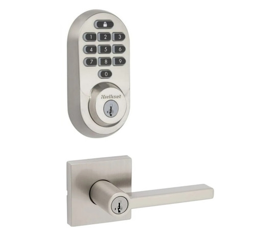 Kwikset 938WIFIKYPD-740HFLSQT-15 Halo Wi-Fi Enabled Smart Lock Deadbolt with Keypad And Halifax Keyed Entry Lever with Square Rose Satin Nickel Finish