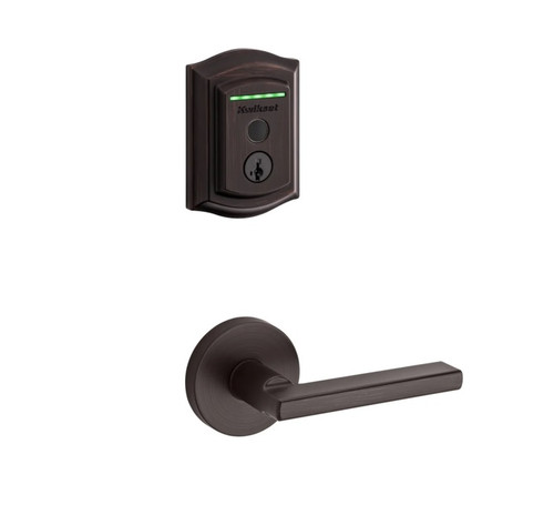 Kwikset 959TRLFPRT-720HFLRDT-11P Halo Touch Traditional Fingerprint Deadbolt with Built-in Wifi and Halifax Lever with Round Rose Venetian Bronze Finish