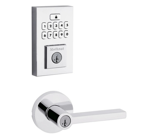 Kwikset 9260CNT-740HFLRDT-26 Contemporary SmartCode Keypad Electronic Deadbolt SmartKey with Halifax Lever with Round Rose Keyed Entry Combo Bright Chrome Finish