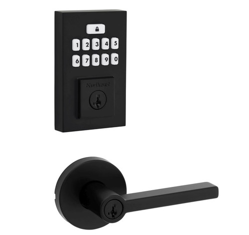 Kwikset 9260CNT-740HFLRDT-514 Contemporary SmartCode Keypad Electronic Deadbolt SmartKey with Halifax Lever with Round Rose Keyed Entry Combo Matte Black Finish