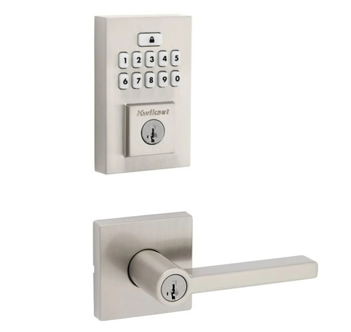 Kwikset 9260CNT-740HFLSQT-15 Contemporary SmartCode Keypad Electronic Deadbolt SmartKey with Halifax Lever with Square Rose Keyed Entry Combo Satin Nickel Finish