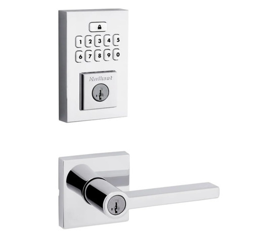 Kwikset 9260CNT-740HFLSQT-26 Contemporary SmartCode Keypad Electronic Deadbolt SmartKey with Halifax Lever with Square Rose Keyed Entry Combo Bright Chrome Finish