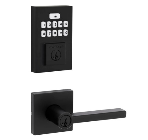 Kwikset 9260CNT-740HFLSQT-514 Contemporary SmartCode Keypad Electronic Deadbolt SmartKey with Halifax Lever with Square Rose Keyed Entry Combo Matte Black Finish