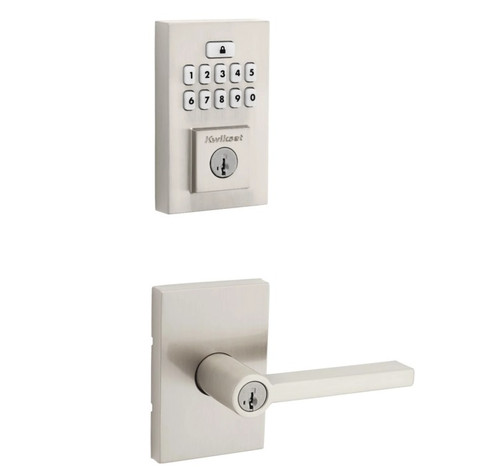 Kwikset 9260CNT-740HFLRCT-15 Contemporary SmartCode Keypad Electronic Deadbolt SmartKey with Halifax Lever with Rectangular Rose Keyed Entry Combo Satin Nickel Finish