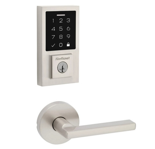 Kwikset 9270CNT-720HFLRDT-15 Contemporary SmartCode Touchpad Electronic Deadbolt SmartKey With Halifax Lever and Round Rose Satin Nickel Finish