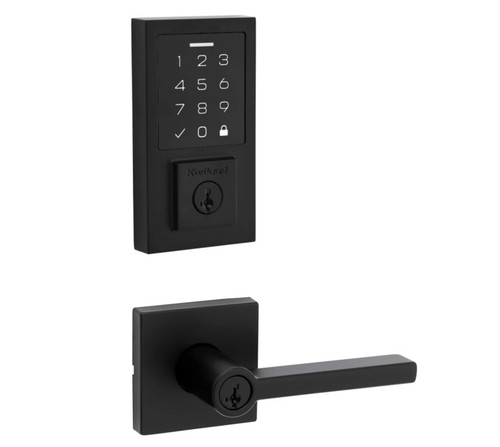 Kwikset 9270CNT-740HFLSQT-514 Contemporary SmartCode Touchpad Electronic Deadbolt SmartKey With Halifax Keyed Lever and Square Rose Matte Black Finish