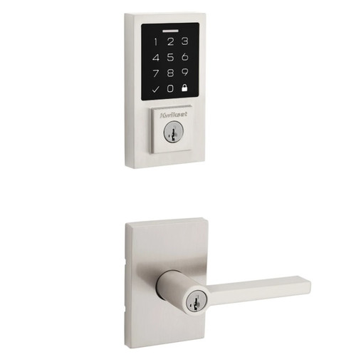 Kwikset 9270CNT-740HFLRCT-15 Contemporary SmartCode Touchpad Electronic Deadbolt SmartKey With Halifax Keyed Lever and Rectangular Rose Satin Nickel Finish