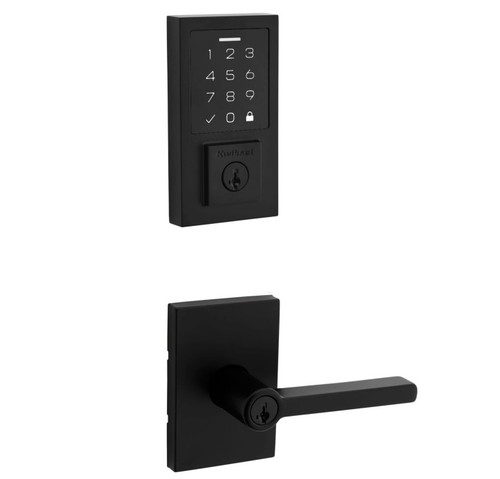 Kwikset 9270CNT-740HFLRCT-514 Contemporary SmartCode Touchpad Electronic Deadbolt SmartKey With Halifax Keyed Lever and Rectangular Rose Matte Black Finish