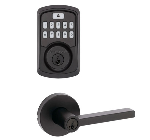 Kwikset 942BLE-740HFLRDT-514 Aura Bluetooth Keypad Electronic Deadbolt with Halifax Keyed Lever with Round Rose Matte Black Finish