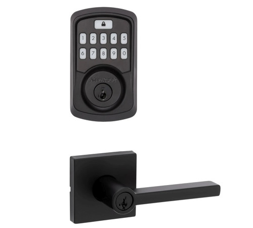 Kwikset 942BLE-740HFLSQT-514 Aura Bluetooth Keypad Electronic Deadbolt with Halifax Keyed Lever with Square Rose Matte Black Finish