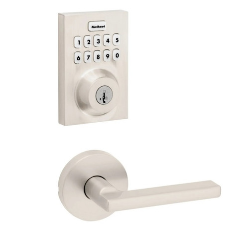 Kwikset HC620CNT-ZW700-720HFLRDT-15 Touchpad Electronic Deadbolt with Z-Wave with Halifax Lever and Round Rose Satin Nickel Finish