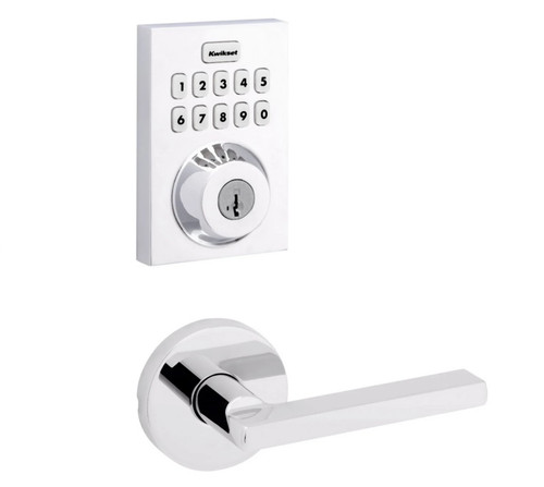 Kwikset HC620CNT-ZW700-720HFLRDT-26 Touchpad Electronic Deadbolt with Z-Wave with Halifax Lever and Round Rose Bright Chrome Finish