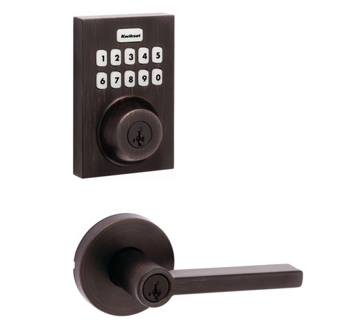 Kwikset HC620CNT-ZW700-740HFLRDT-11P Touchpad Electronic Deadbolt with Z-Wave with Halifax Keyed Lever and Round Rose Venetian Bronze Finish