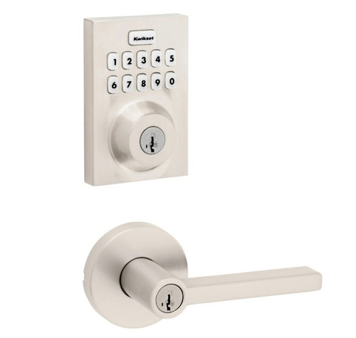 Kwikset HC620CNT-ZW700-740HFLRDT-15 Touchpad Electronic Deadbolt with Z-Wave with Halifax Keyed Lever and Round Rose Satin Nickel Finish