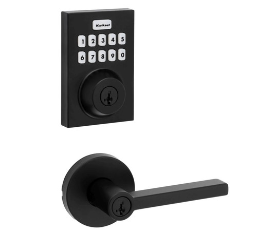 Kwikset HC620CNT-ZW700-740HFLRDT-514 Touchpad Electronic Deadbolt with Z-Wave with Halifax Keyed Lever and Round Rose Matte Black Finish