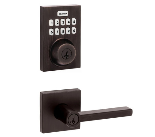 Kwikset HC620CNT-ZW700-740HFLSQT-11P Touchpad Electronic Deadbolt with Z-Wave with Halifax Keyed Lever and Square Rose Venetian Bronze Finish