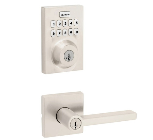 Kwikset HC620CNT-ZW700-740HFLSQT-15 Touchpad Electronic Deadbolt with Z-Wave with Halifax Keyed Lever and Square Rose Satin Nickel Finish