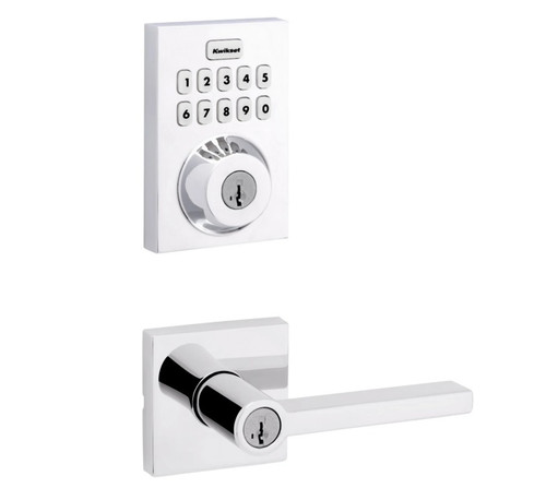 Kwikset HC620CNT-ZW700-740HFLSQT-26 Touchpad Electronic Deadbolt with Z-Wave with Halifax Keyed Lever and Square Rose Bright Chrome Finish