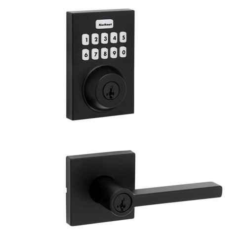 Kwikset HC620CNT-ZW700-740HFLSQT-514 Touchpad Electronic Deadbolt with Z-Wave with Halifax Keyed Lever and Square Rose Matte Black Finish