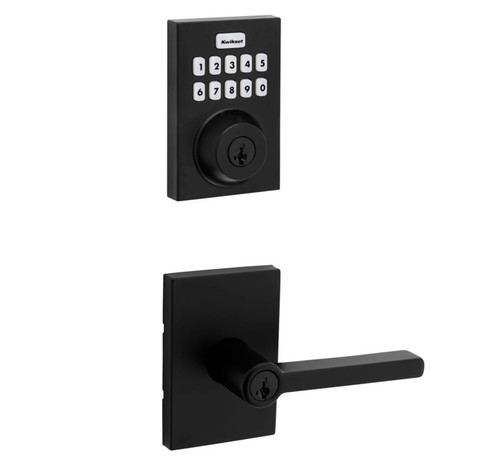 Kwikset HC620CNT-ZW700-740HFLRCT-514 Touchpad Electronic Deadbolt with Z-Wave with Halifax Keyed Lever and Rectangular Rose Matte Black Finish