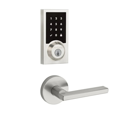 Kwikset 916CNT500-720HFLRDT-15 Z-Wave ZW500 Enabled Contemporary Smartcode Touchscreen Deadbolt with Halifax Lever and Round Rose Satin Nickel Finish