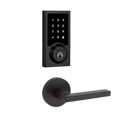 Kwikset 916CNT500-720HFLRDT-514 Z-Wave ZW500 Enabled Contemporary Smartcode Touchscreen Deadbolt with Halifax Lever and Round Rose Matte Black Finish