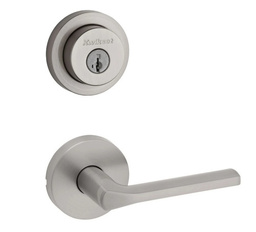 Kwikset 158RDT-720LSLRDT-15 Satin Nickel Milan Single Cylinder Deadbolt with Libson Passage Lever and Round Rose