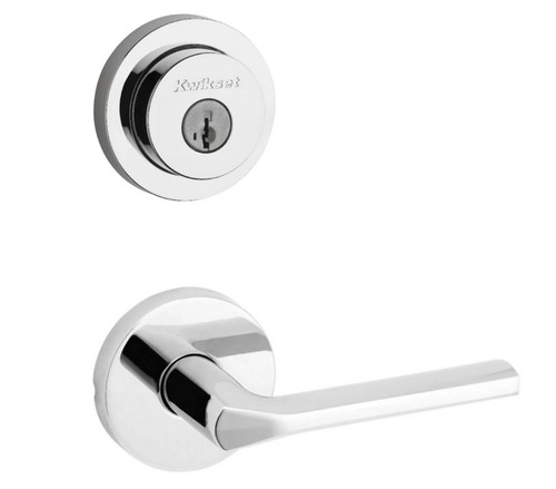 Kwikset 158RDT-720LSLRDT-26 Bright Chrome Milan Single Cylinder Deadbolt with Libson Passage Lever and Round Rose