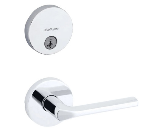 Kwikset 258RDT-720LSLRDT-26 Bright Chrome Uptown Single Cylinder Deadbolt with Libson Passage Lever and Rose Rose