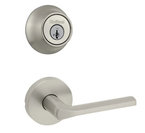 Kwikset 660-720LSLRDT-15 Satin Nickel Single Cylinder Deadbolt with Libson Passage Lever and Round Rose