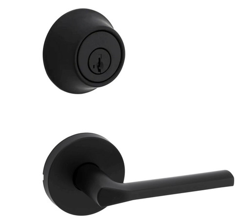 Kwikset 660-720LSLRDT-514 Matte Black Single Cylinder Deadbolt with Libson Passage Lever and Round Rose