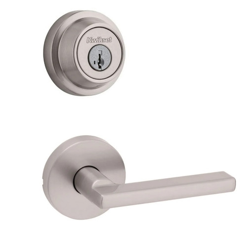 Kwikset 660RDT-720HFLRDT-15 Satin Nickel Round Single Cylinder Deadbolt with Halifax Passage Lever and Round Rose