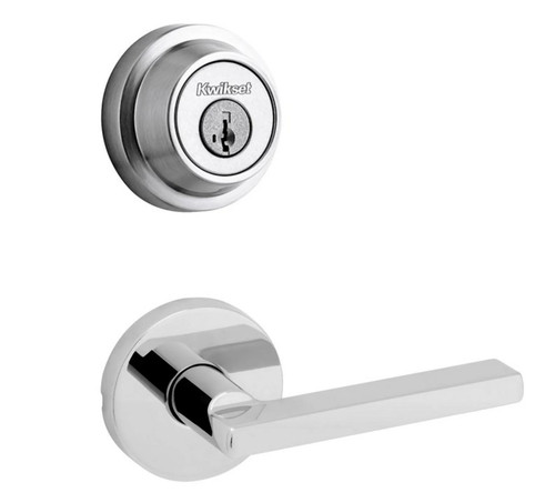 Kwikset 660RDT-720HFLRDT-26 Bright Chrome Round Single Cylinder Deadbolt with Halifax Passage Lever and Round Rose