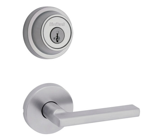 Kwikset 660RDT-720HFLRDT-26D Satin Chrome Round Single Cylinder Deadbolt with Halifax Passage Lever and Round Rose