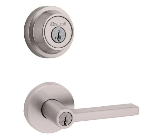 Kwikset 660RDT-740HFLRDT-15 Satin Nickel Round Single Cylinder Deadbolt with Halifax Keyed Entry Lever and Round Rose