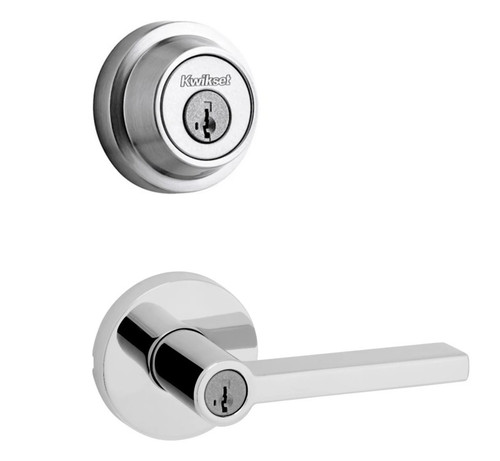 Kwikset 660RDT-740HFLRDT-26 Bright Chrome Round Single Cylinder Deadbolt with Halifax Keyed Entry Lever and Round Rose