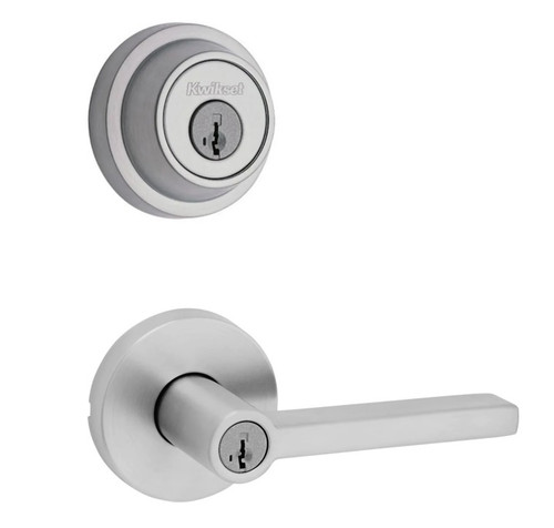 Kwikset 660RDT-740HFLRDT-26D Satin Chrome Round Single Cylinder Deadbolt with Halifax Keyed Entry Lever and Round Rose