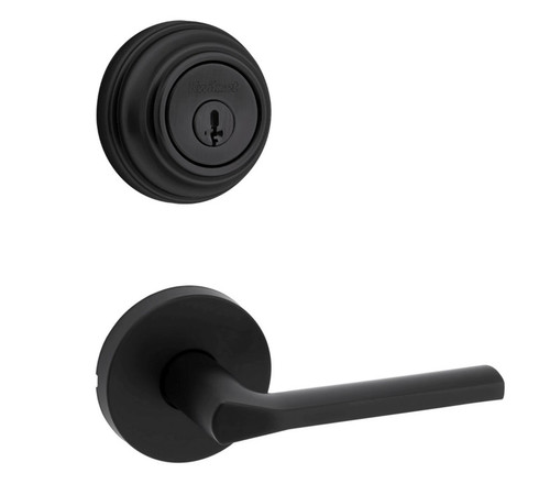 Kwikset 980-720LSLRDT-514 Matte Black Single Cylinder Deadbolt with Libson Passage Lever and Round Rose