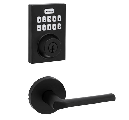 Kwikset HC620CNT-ZW700-720LSLRDT-514 Touchpad Electronic Deadbolt with Z-Wave with Libson Lever and Round Rose Matte Black Finish