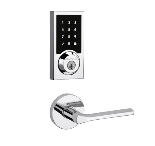 Kwikset 916CNT500-720LSLRDT-26 Z-Wave ZW500 Enabled Contemporary Smartcode Touchscreen Deadbolt with Libson Lever and Round Rose Bright Chrome Finish