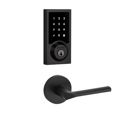 Kwikset 916CNT500-720LSLRDT-514 Z-Wave ZW500 Enabled Contemporary Smartcode Touchscreen Deadbolt with Libson Lever and Round Rose Matte Black Finish