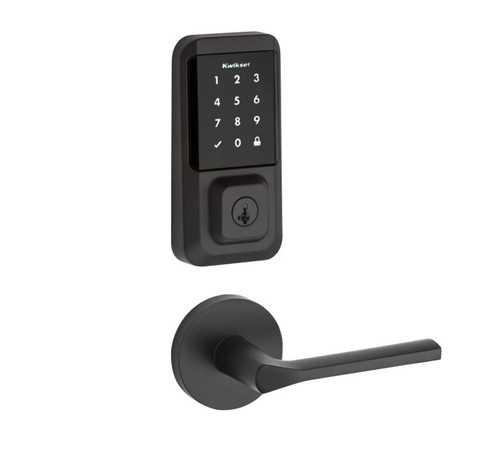 Kwikset 939WIFITSCR-720LSLRDT-514 Halo Wi-Fi Enabled Smart Lock Deadbolt with Touchscreen and Libson Lever with Round Rose Matte Black Finish