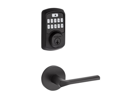 Kwikset 942BLE-720LSLRDT-514 Aura Bluetooth Keypad Electronic Deadbolt with Libson Lever with Round Rose Matte Black Finish