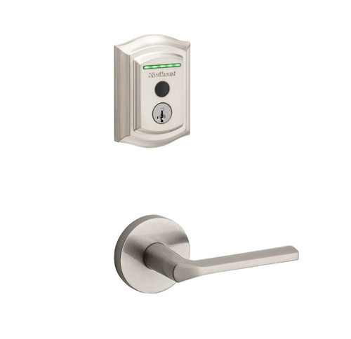 Kwikset 959TRLFPRT-720LSLRDT-15 Halo Touch Traditional Fingerprint Deadbolt with Built-in Wifi and Libson Lever with Round Rose Satin Nickel Finish