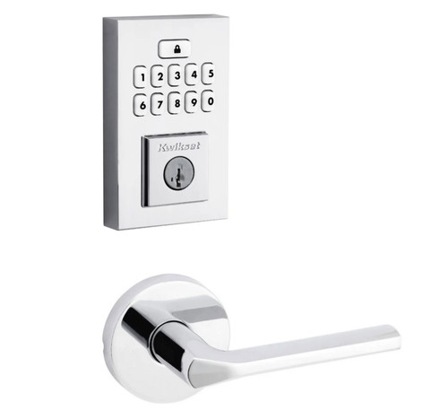 Kwikset 9260CNT-720LSLRDT-26 Contemporary SmartCode Keypad Electronic Deadbolt SmartKey with Libson Lever with Round Rose Passage Lock Combo Bright Chrome Finish