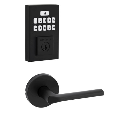 Kwikset 9260CNT-720LSLRDT-514 Contemporary SmartCode Keypad Electronic Deadbolt SmartKey with Libson Lever with Round Rose Passage Lock Combo Matte Black Finish