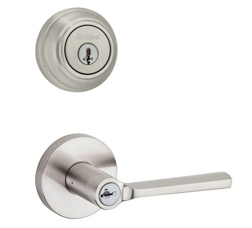 Kwikset 980-740LSLRDT-15 Satin Nickel Single Cylinder Deadbolt with Libson Keyed Entry Lever and Round Rose