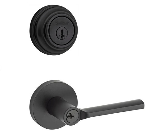 Kwikset 980-740LSLRDT-514 Matte Black Single Cylinder Deadbolt with Libson Keyed Entry Lever and Round Rose